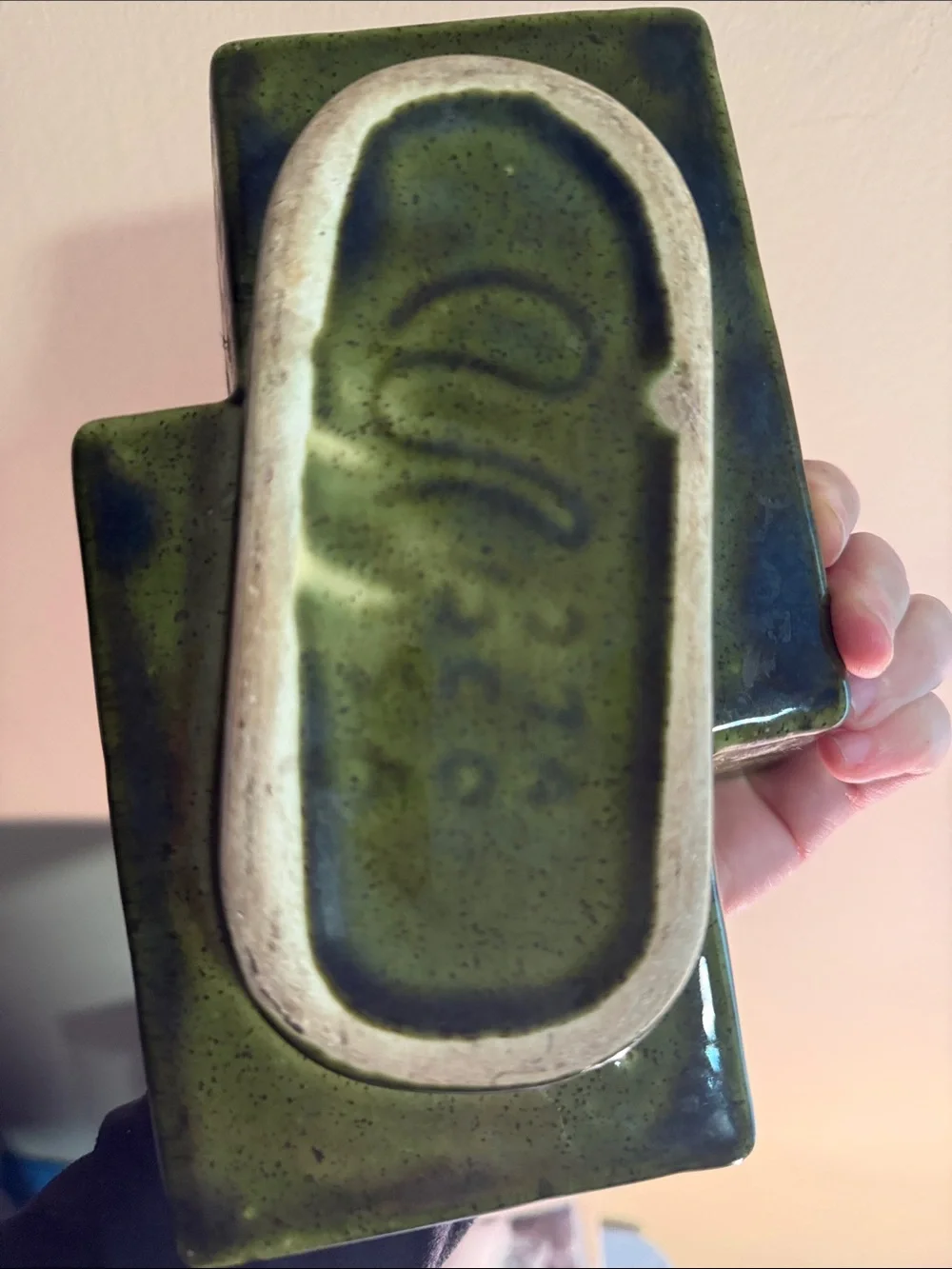 Vintage UPCO Green Geometric Ceramic Planter